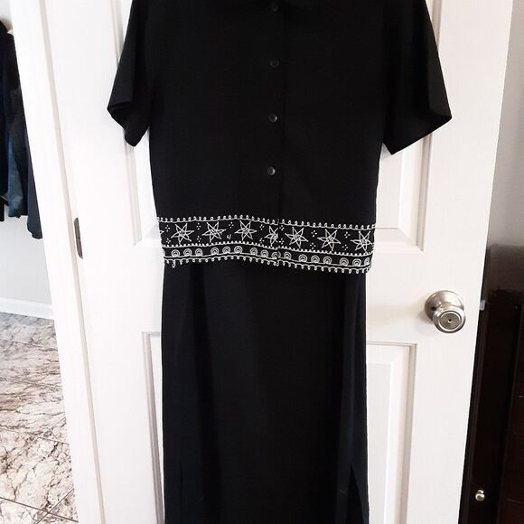 OUTFIT JP Dress And Jacket Set Black Sleeveless Sheath Crop Embroidered Beading - Picture 5 of 7